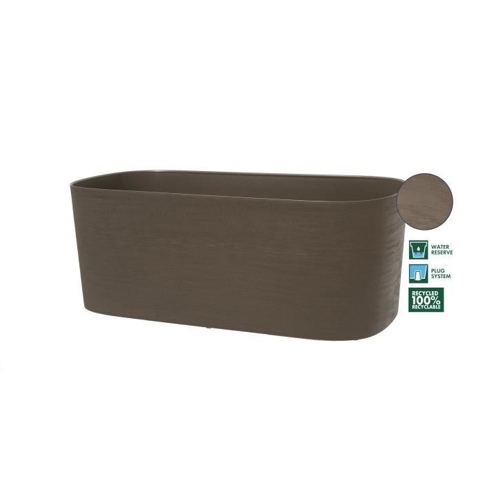 Jardiniere XL a rÈserve d'eau - GARDEN ID Respect - Taupe 80 x 38 cm - 100% dÈchets mÈnagers - 100% recyclable - Surface structurÈe.