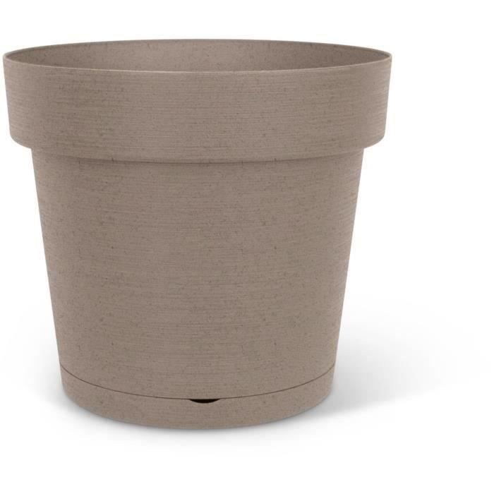 Water reserve pot - GARDEN ID Glamour - Taupe 40 cm - Grainy surface - Indoor/outdoor - Sleek design - Contains wood.