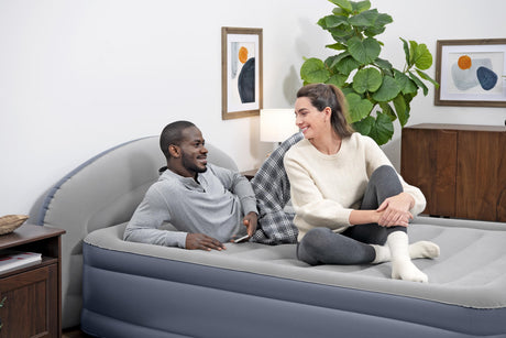 Matelas gonflable - BESTWAY - 671BD Queen - Pompe électrique intégrée - Tete de lit LoungeLux - Tritech durable