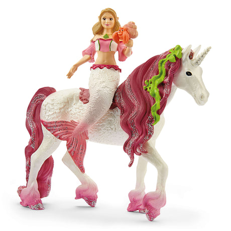 Figurine schleich Sirene Feya sur licorne de mer- Set de 3 Pieces  - Figurines Poupée Princesse Scintillante et Licorne avec