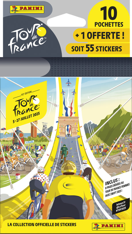 Blister - PANINI - TOUR DE FRANCE 2025 - 10 pochettes + 1 offerte - 55 stickers