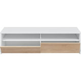 Meuble TV - KIOTO - Blanc Artik / Chene Canadien - 2 portes - 2 niches - 130 x 42 x 36 cm