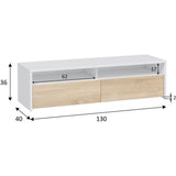 Meuble TV - KIOTO - Blanc Artik / Chene Canadien - 2 portes - 2 niches - 130 x 42 x 36 cm