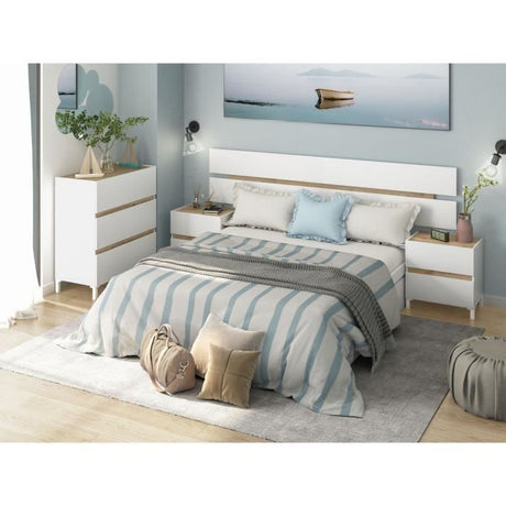 Commode 3 tiroirs - Décor chene et blanc - Finition satinée - L79 x P41 x H90 cm - TEMPUS