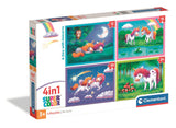 CLEMENTONI - Puzzle 4 en 1 - A Day with Unicorns