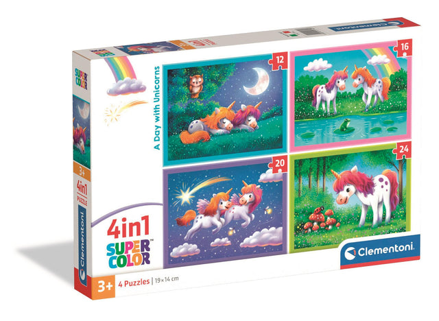 CLEMENTONI - Puzzle 4 en 1 - A Day with Unicorns
