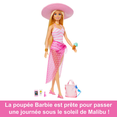 Barbie-Barbie Plage-Poupée blonde en maillot de bain et accessoires HPL73