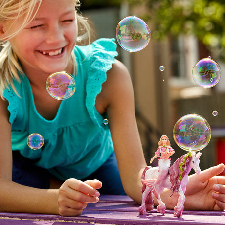 Figurine schleich Sirene Feya sur licorne de mer- Set de 3 Pieces  - Figurines Poupée Princesse Scintillante et Licorne avec