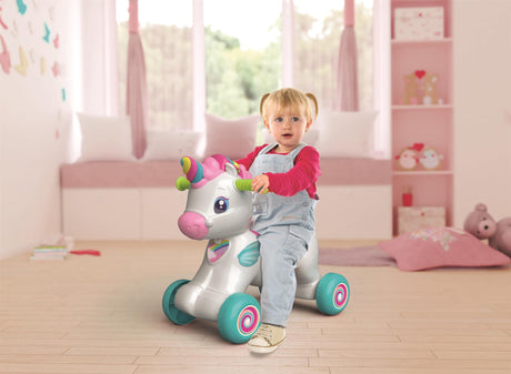 Licorne ŕ bascule et ŕ roues - Clementoni - Rose - Capteur de caresse et détecteur de mouvement