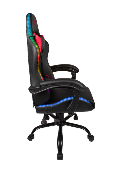 Chaise de bureau gaming - KONIX - Phantom - Éclairage RVB - Inclinaison 135° - Synthétique - Coussin lombaires et cervicaux - Noir