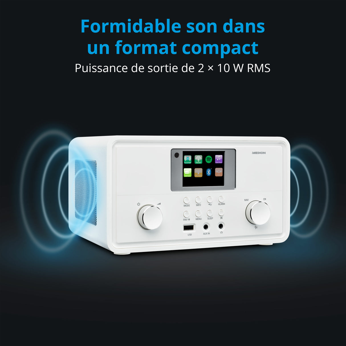 Radio Internet - MEDION - DAB - Bluetooth - 2x10W RMS - Blanc