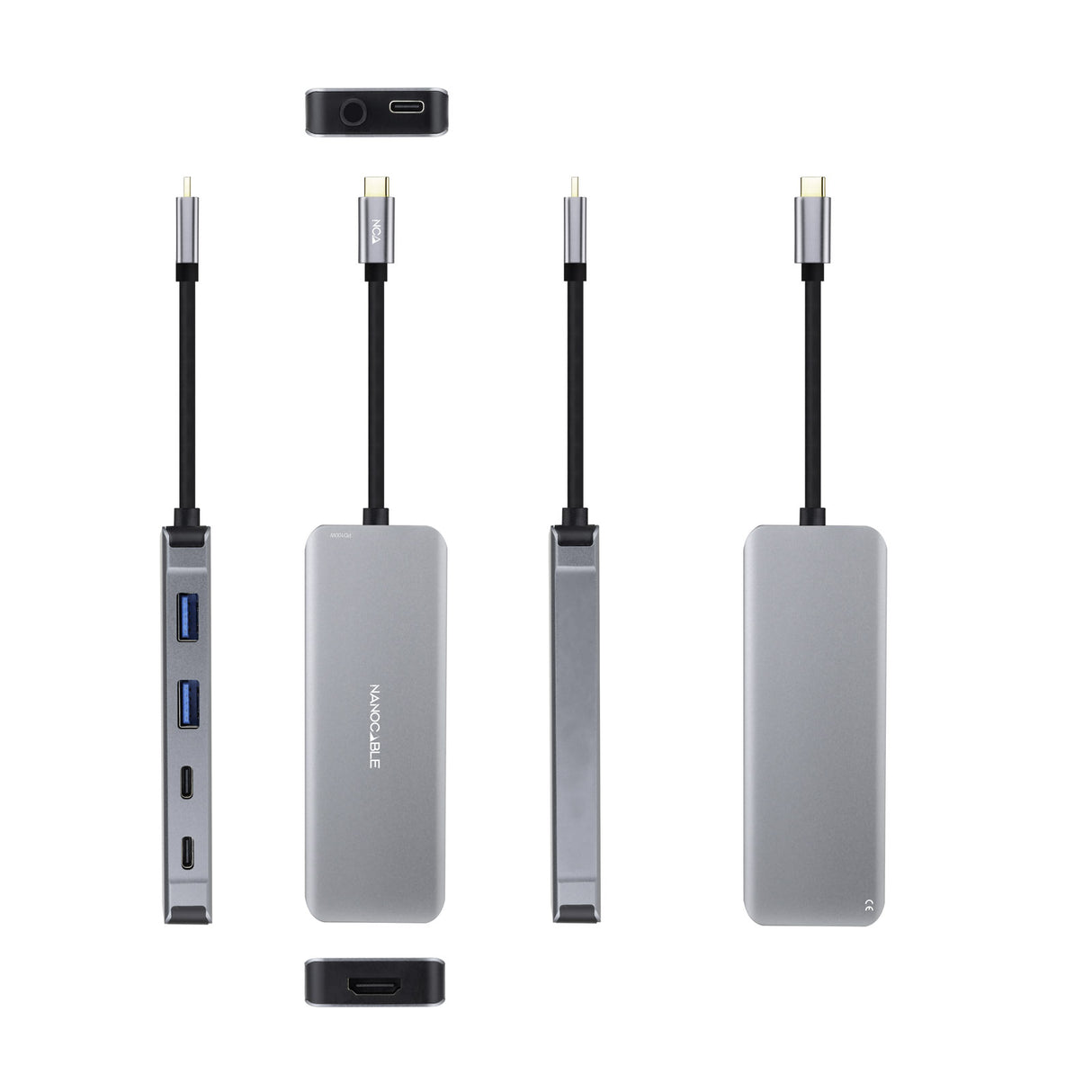 Hub USB-C 3.2 Nanocable vers HDMI, USB Type A/C (Gris)