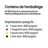 HP 953 Pack de 4 cartouches d'encre noire, cyan, jaune et magenta authentiques (6ZC69AE) pour HP OfficeJet Pro 7700/8200/8700