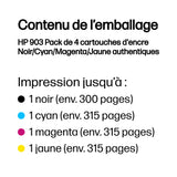 HP 903 Pack de 4 cartouches d'encre noire, cyan, jaune et magenta authentiques (6ZC73AE) pour HP OfficeJet / OfficeJet Pro 6900