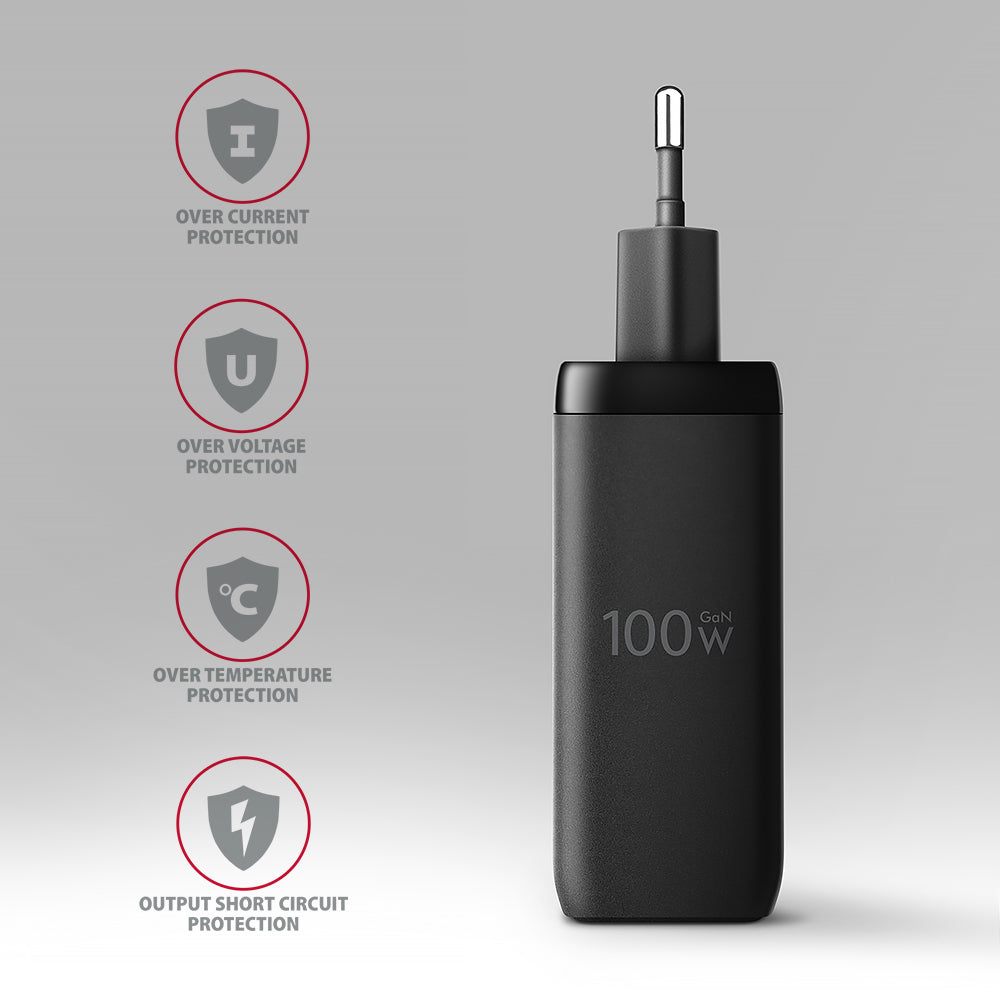 Chargeur secteur Axagon 2x USB-C + 1x USB-A 100W (Noir)