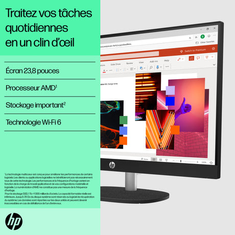 PC Tout-en-un HP 24-cr0090nf - Windows 11 - 23,8 FHD IPS - Ryzen 5 7520U - RAM 16Go - 512Go SSD - Clavier et souris sans fil