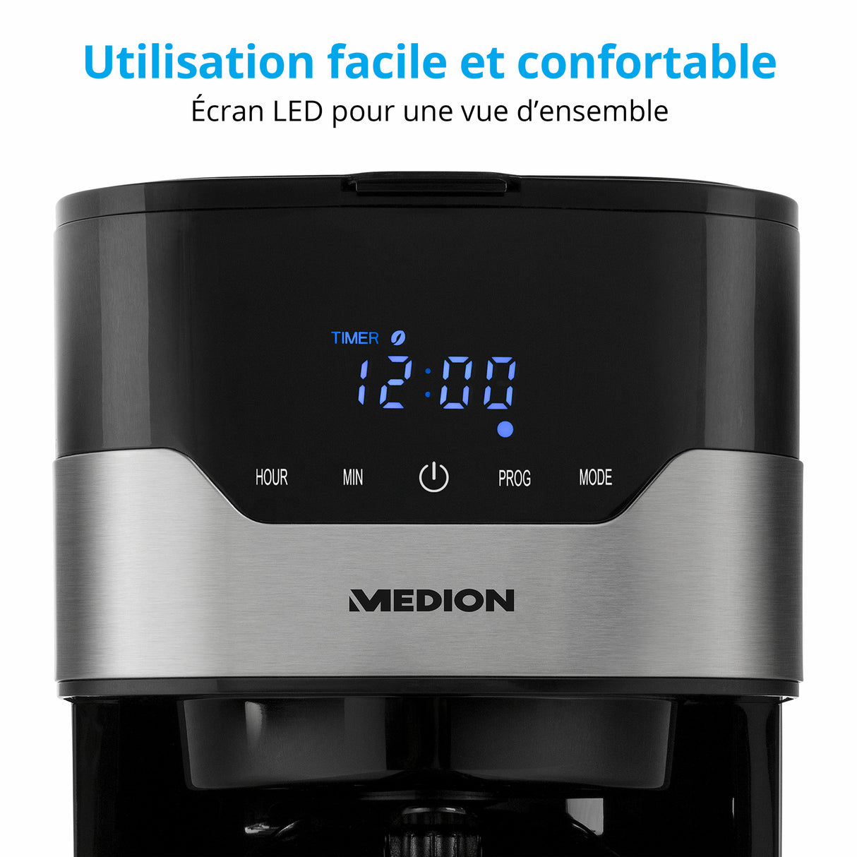 Cafetiere filtre programmable avec carafe - MEDION - MD 18458 - isotherme - 900W - 1,2 L