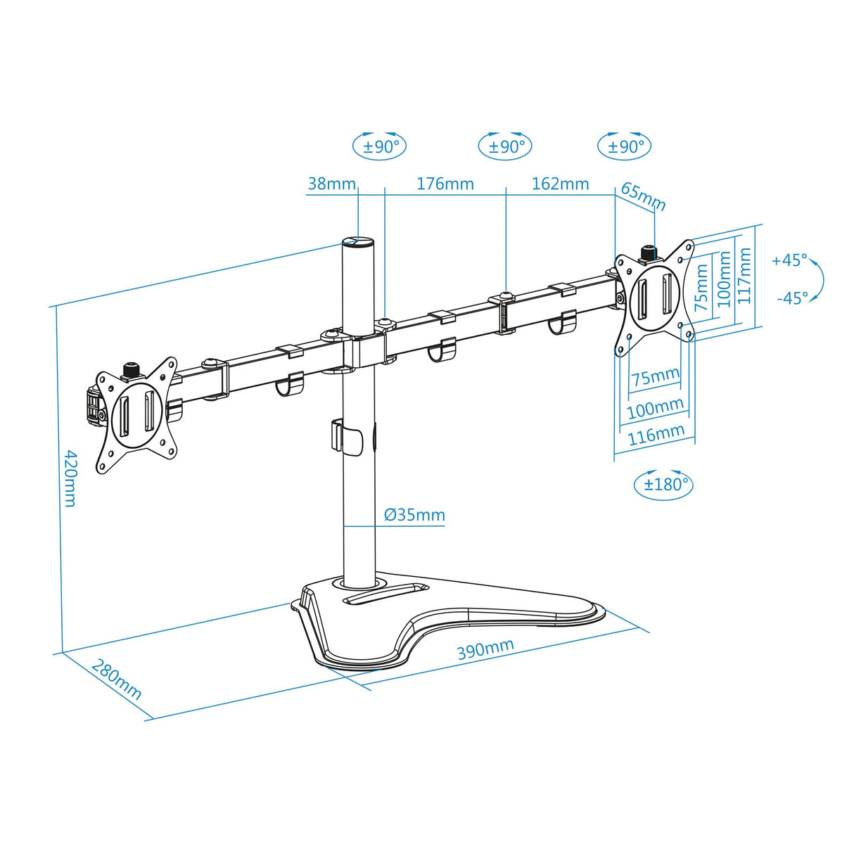 Support double-écran é poser Tooq DB1702TN 17"-32" (9kg max) (Noir)