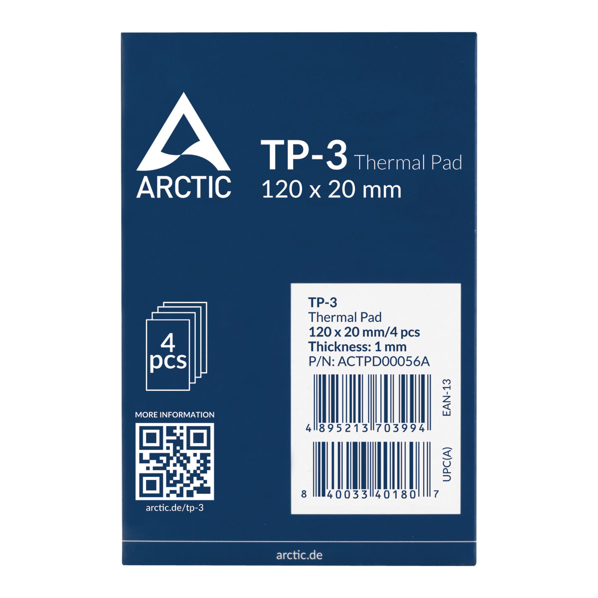 Lot de 4 Pads Thermiques Arctic TP-3 120x20x1mm (Bleu)