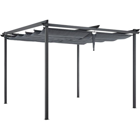 Pergola toit rétractable - KIBA - Structure en acier - Toile en polyester - Gris - 3 x 3 m