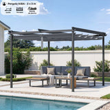Pergola toit rétractable - KIBA - Structure en acier - Toile en polyester - Gris - 3 x 3 m