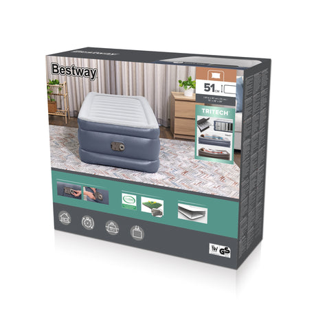 Lit gonflable - BESTWAY - 6713G - Tritech™ - 1 place, 191 x 97 x 51 cm, pompe électrique intégrée, cadre de lit