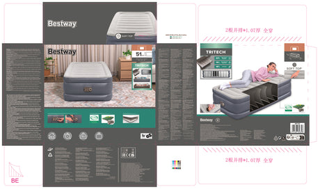 Lit gonflable - BESTWAY - 6713G - Tritech™ - 1 place, 191 x 97 x 51 cm, pompe électrique intégrée, cadre de lit