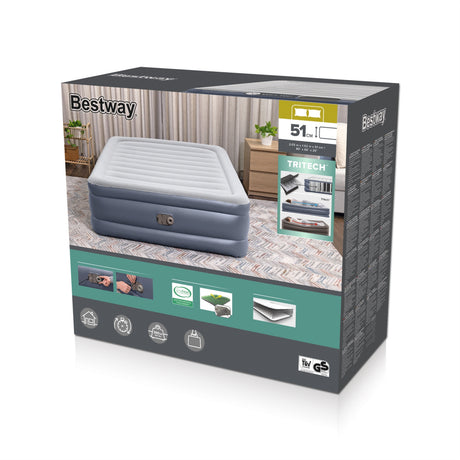 Lit gonflable - BESTWAY - 6713I - Tritech™ - 2 places, 203 x 152 x 51 cm, pompe électrique intégrée, cadre de lit
