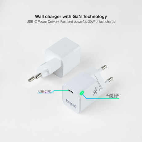 Chargeur secteur TooQ TQWC-GANPD30 1 port USB-C 30W (Blanc)