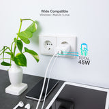 Chargeur secteur TooQ 1x port USB-A + 1x port USB-C 45W (Blanc)