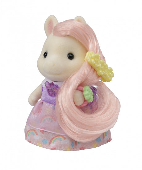 Coiffeuse Fille Poney - SYLVANIAN FAMILIES - Joy aux cheveux roses - Accessoires de coiffure inclus