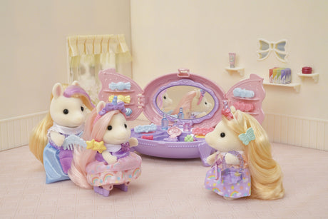 Coiffeuse Fille Poney - SYLVANIAN FAMILIES - Joy aux cheveux roses - Accessoires de coiffure inclus