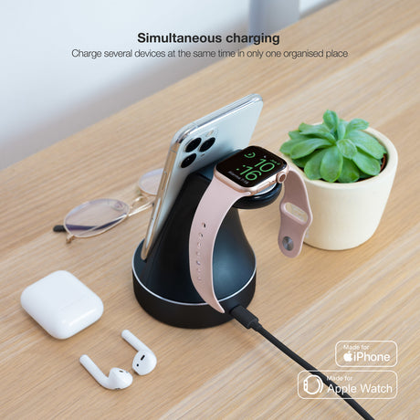 Chargeur sans fil TooQ pour Apple Watch et iPhone (Noir)