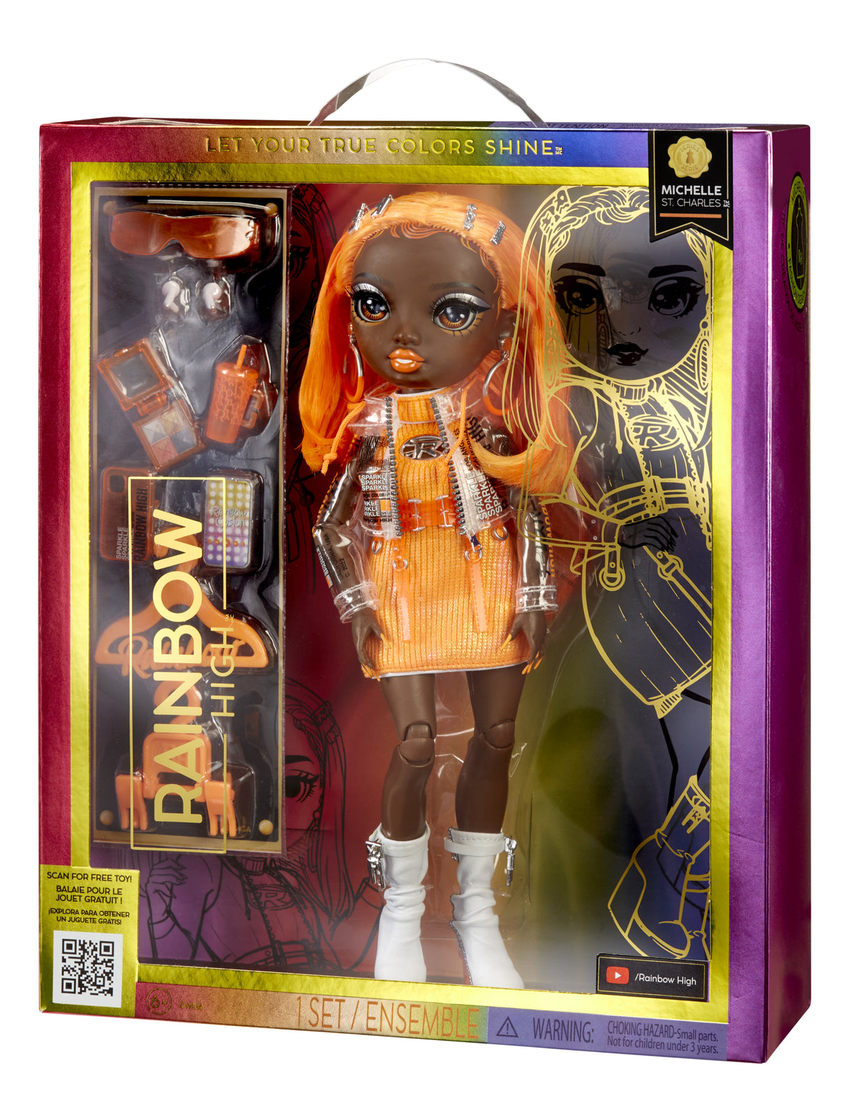 Rainbow High S23 Fashion Doll - Poupée 27 cm Michelle St Charles (Orange Fluo) - 1 tenue, 1 paire de chaussures et des accessoires