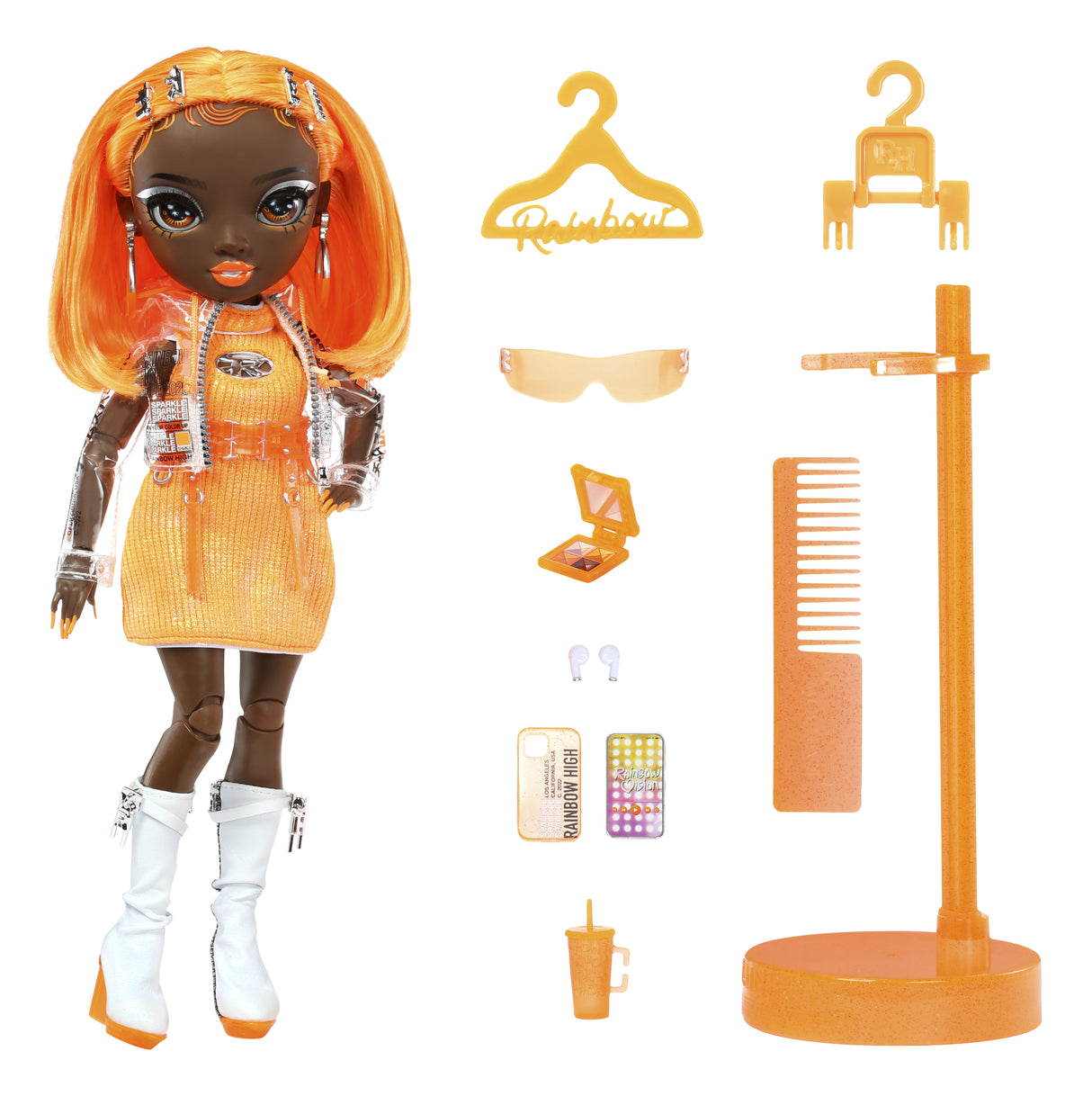 Rainbow High S23 Fashion Doll - Poupée 27 cm Michelle St Charles (Orange Fluo) - 1 tenue, 1 paire de chaussures et des accessoires