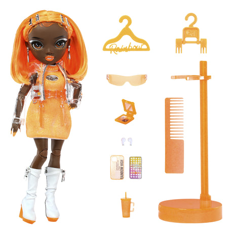 Rainbow High S23 Fashion Doll - Poupée 27 cm Michelle St Charles (Orange Fluo) - 1 tenue, 1 paire de chaussures et des accessoires