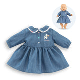 Robe Week-end a Paris - Corolle - 36 cm - Imitation denim - Col claudine - Sérigraphie petit chien