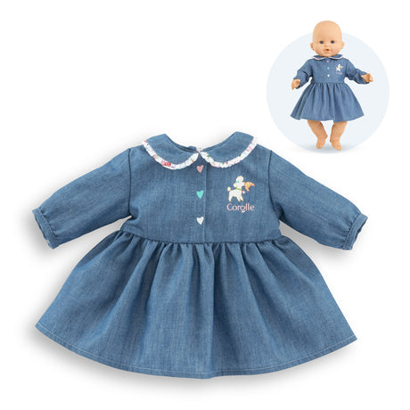 Robe Week-end a Paris - Corolle - 36 cm - Imitation denim - Col claudine - Sérigraphie petit chien