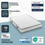 Matelas 140 x 190 cm - Hauteur 19 cm - 570 ressorts ensachés - 7 zones - Equilibré - réversible - fabriqué en Belgique - DEKO DREAM