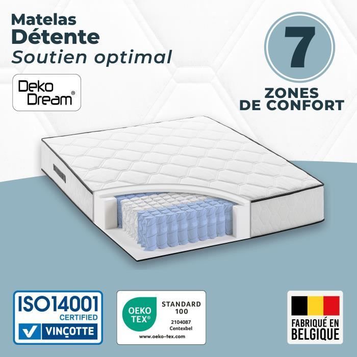 Matelas 160 x 200 cm - Hauteur 19 cm - 660 ressorts ensachés - 7 zones - Equilibré - réversible - fabriqué en Belgique