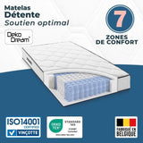Matelas 90 x 190 cm - Hauteur 27 cm - 380 ressorts ensachés - 7 zones - Equilibré - réversible - fabriqué en Belgique - DEKO DREAM