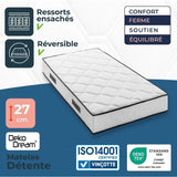 Matelas 90 x 190 cm - Hauteur 27 cm - 380 ressorts ensachés - 7 zones - Equilibré - réversible - fabriqué en Belgique - DEKO DREAM