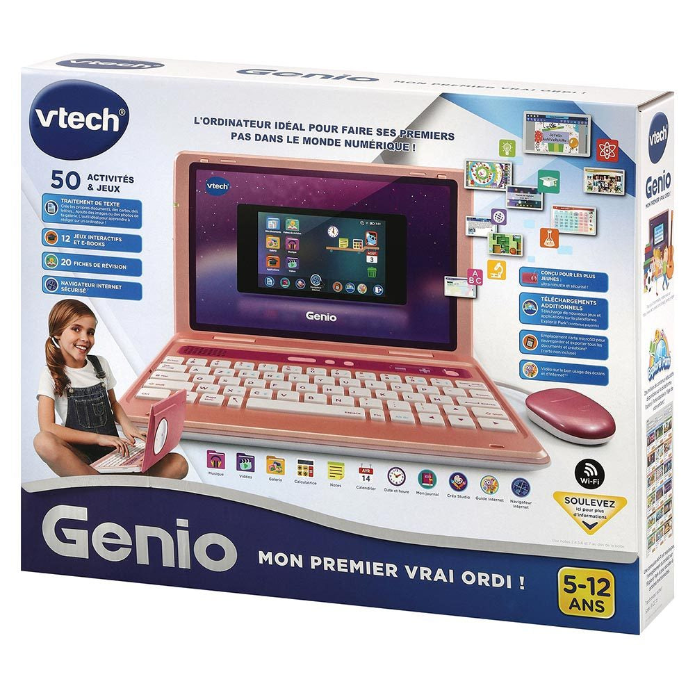 Ordinateur pour enfant VTECH Genio - Clavier AZERTY, souris, écran 5'', mémoire 8GB - Rose
