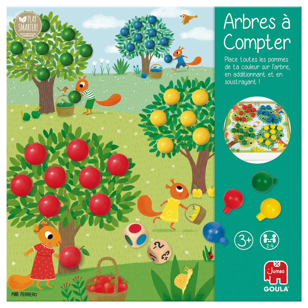Jeu éducatif - GOULA - Arbres a compter - Pommes en bois et dés