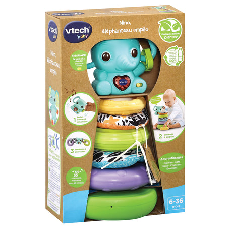 VTECH BABY - Play Green - Nino, Éléphanteau Empilo 3 en 1 (Plastique Bio Sourcé)
