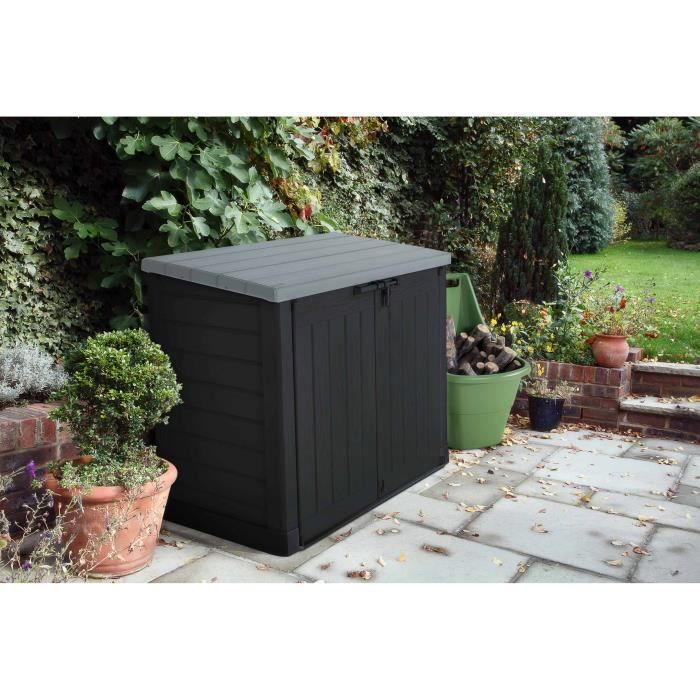 Coffre de rangement extérieur KETER en résine 1200 litres Noir et gris - Range Poubelles ou vélo