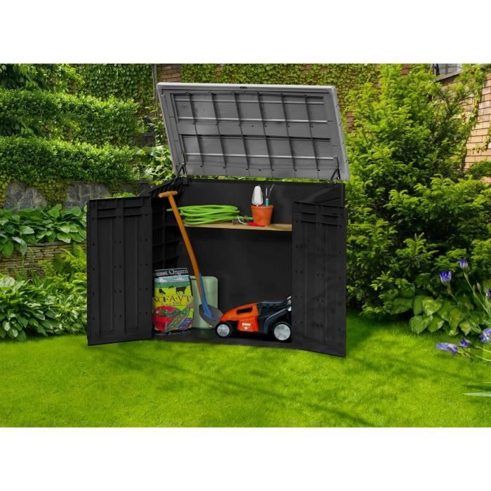 Coffre de rangement extérieur KETER en résine 1200 litres Noir et gris - Range Poubelles ou vélo