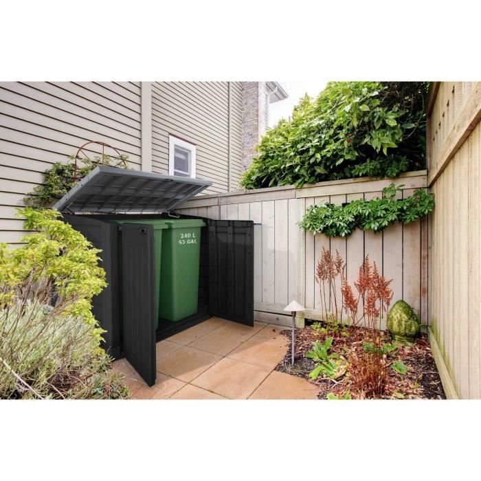 Coffre de rangement extérieur KETER en résine 1200 litres Noir et gris - Range Poubelles ou vélo