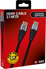 Câble HDMI 2.1 - KONIX - Nintendo Switch 2  - Compatibilité 4K et 8K - Nylon tressé - Longueur 1,8 m - Noir