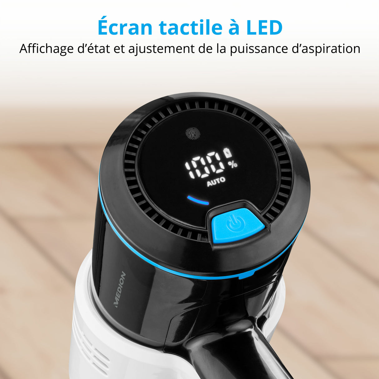 MEDION P250 - Aspirateur Balai sans Fil - Puissance 2.200 mAh - Léger : 2.1 Kg - 3 modes de Nettoyage